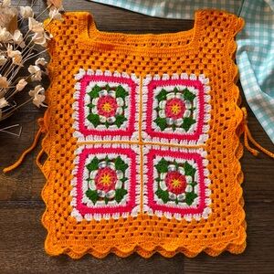 Handmade Crochet Top - Orange, Pink, Green, White